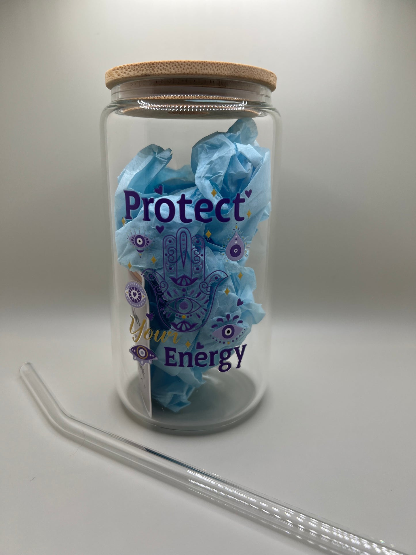 16oz evil eye glass cup