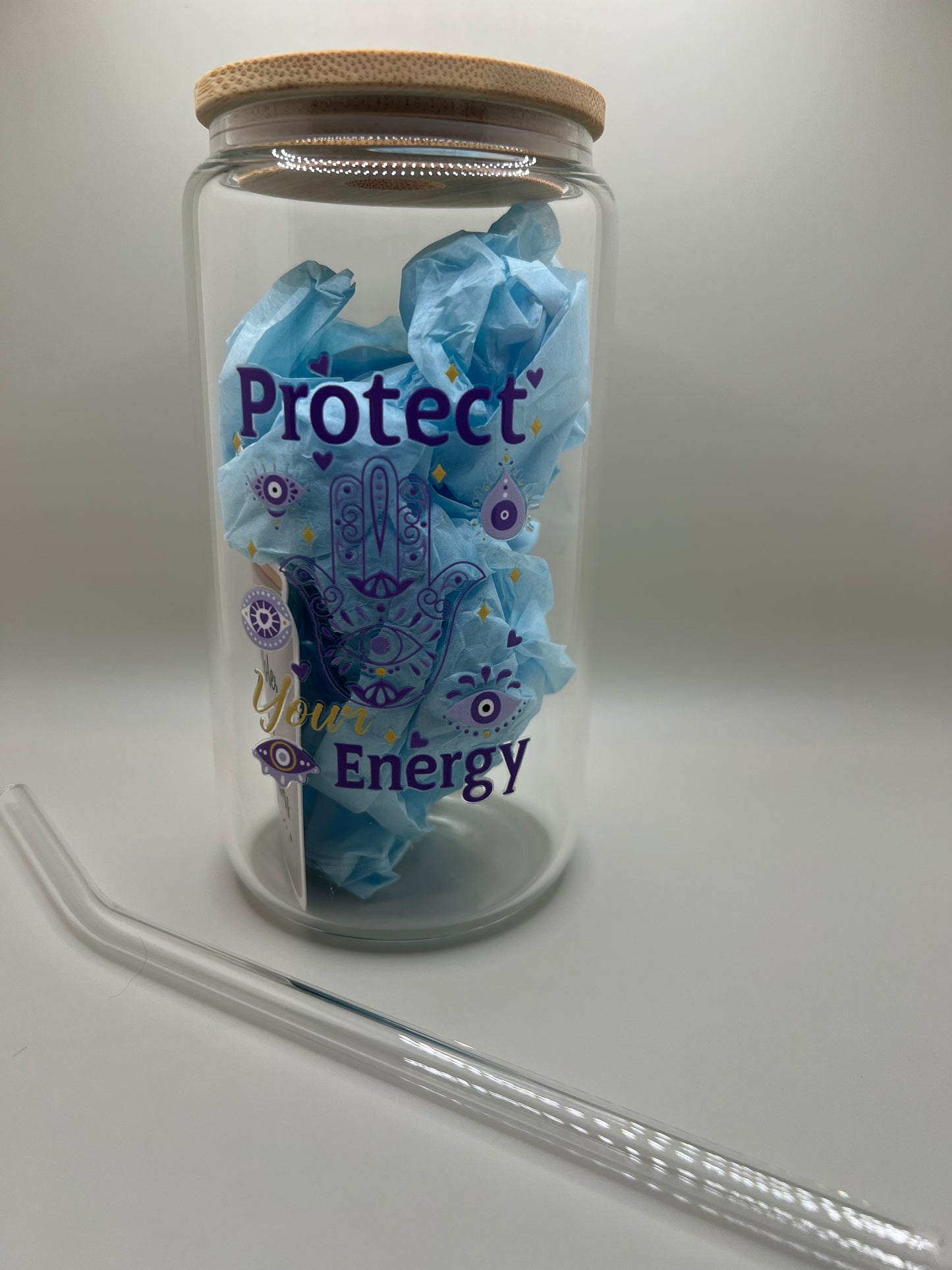 16oz evil eye glass cup