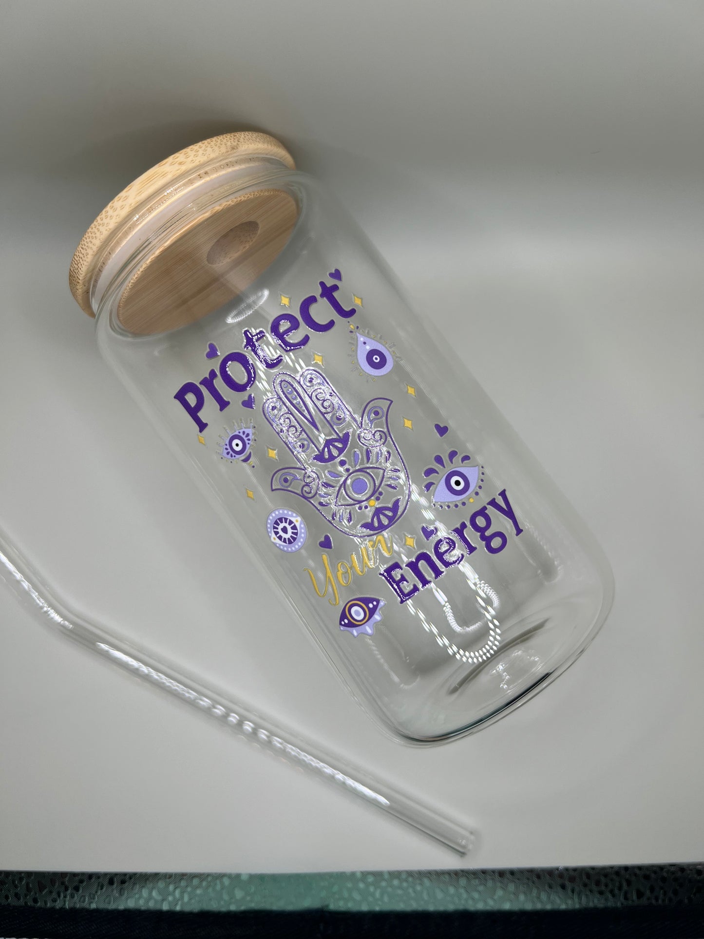 16oz evil eye glass cup
