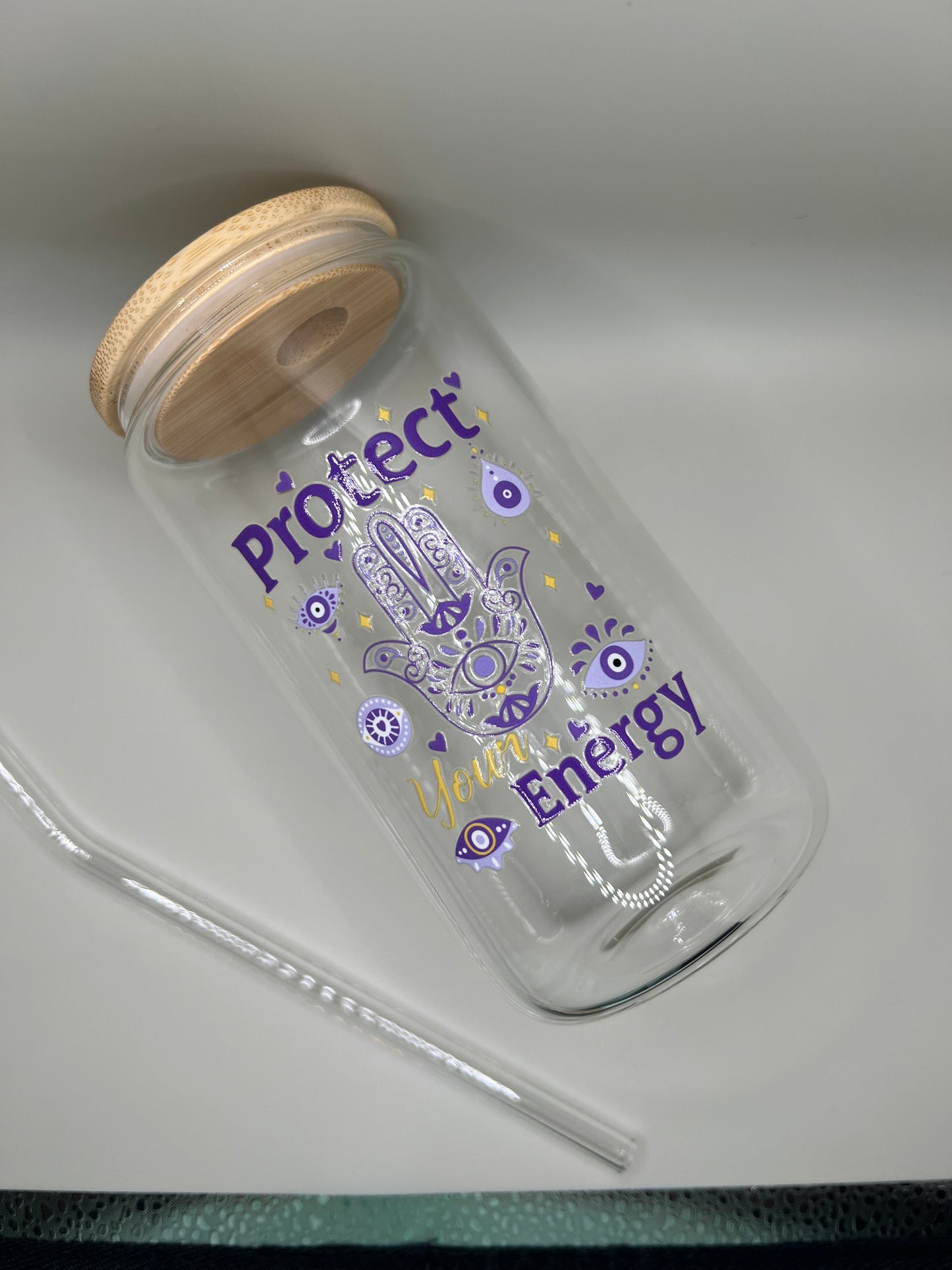 16oz evil eye glass cup