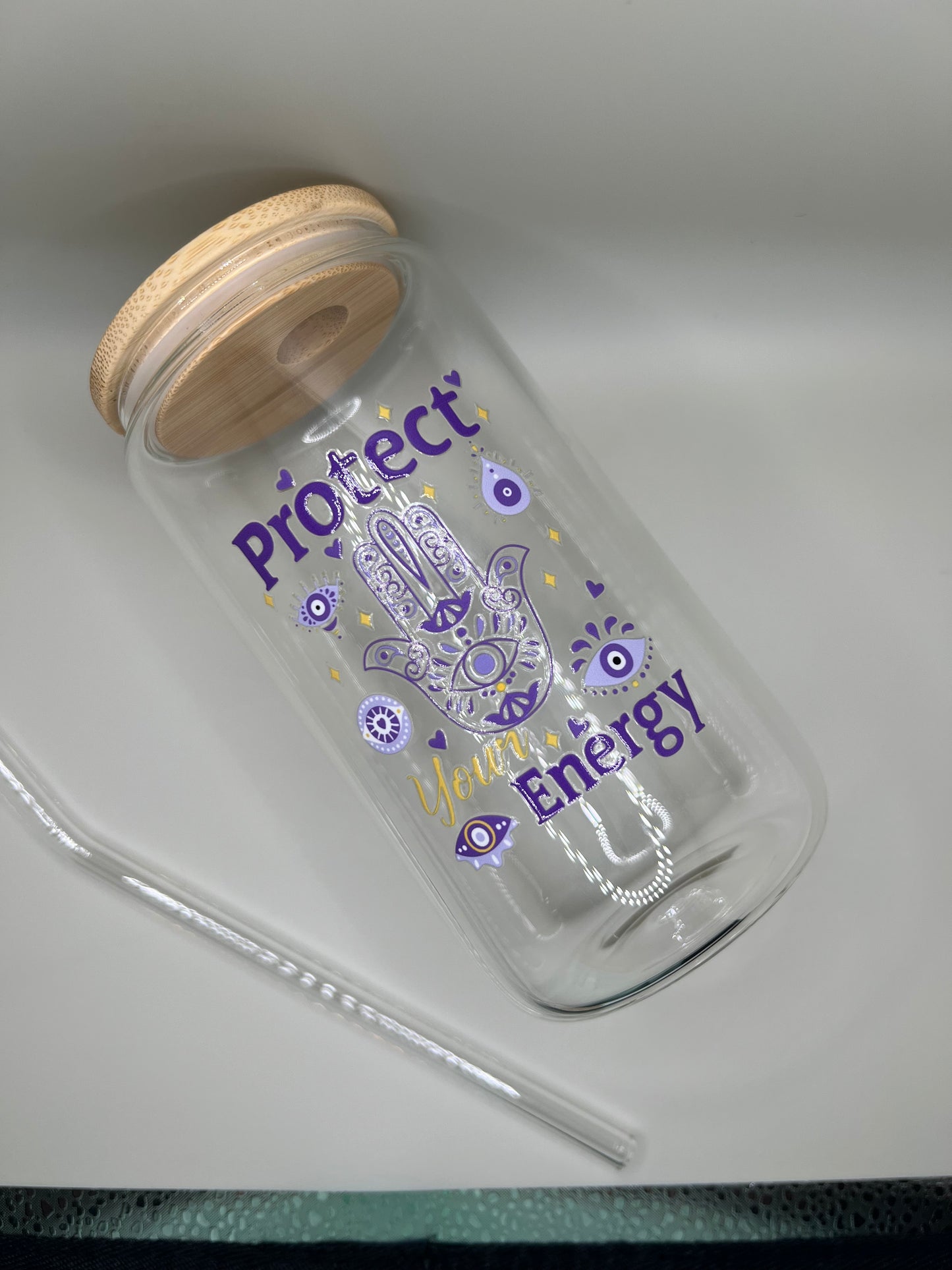 16oz evil eye glass cup