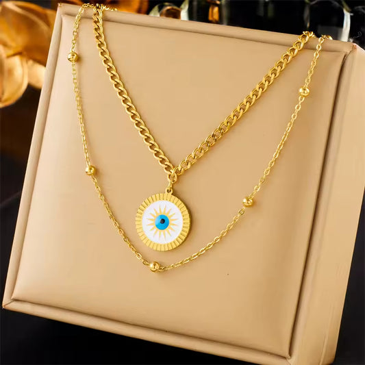 Stainless Steel Devil Eye 18k Gold Necklace