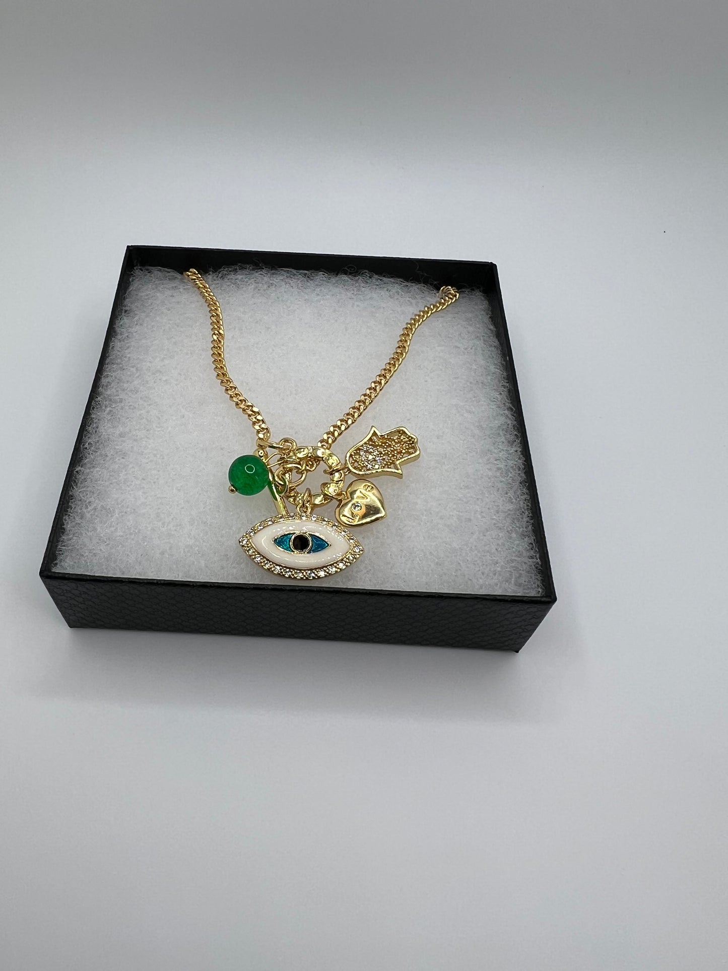 18K Gold Plated Women Evil Eye Pendant Necklace With Cubic ZIrconia Charms