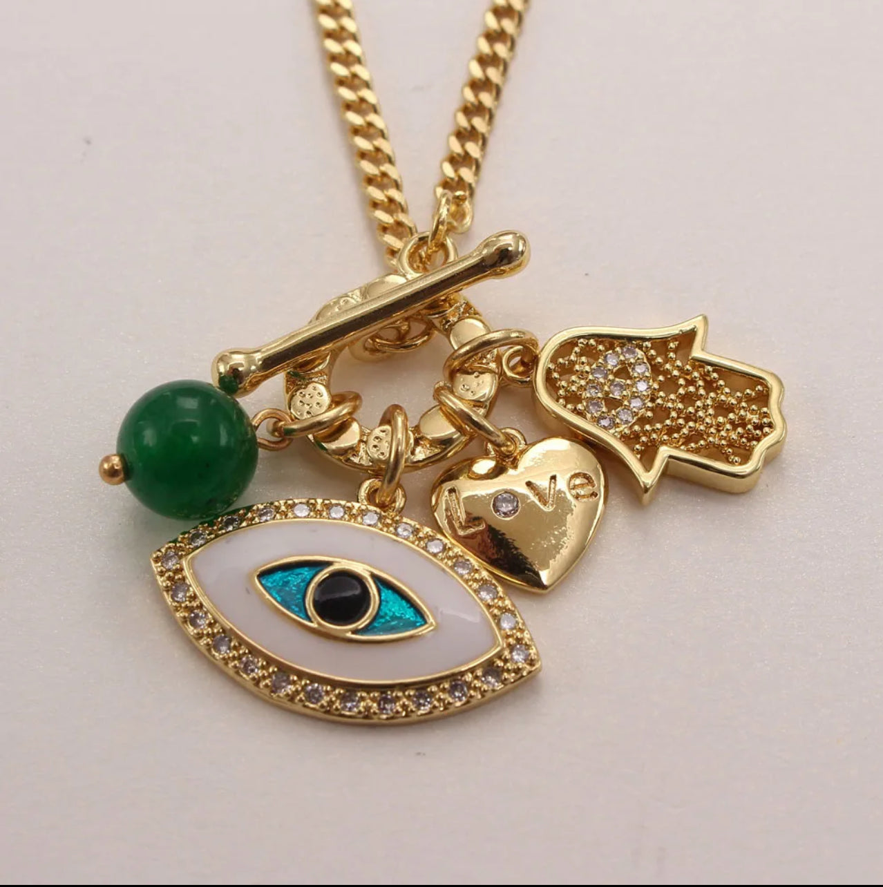 18K Gold Plated Women Evil Eye Pendant Necklace With Cubic ZIrconia Charms