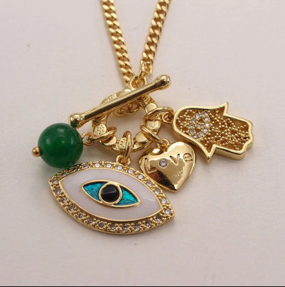 18K Gold Plated Women Evil Eye Pendant Necklace With Cubic ZIrconia Charms