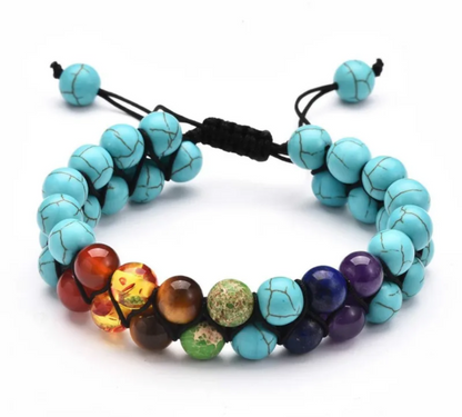 7 Chakra Gemstone Bracelet 8mm Double Layer Adjustable Yoga Stone Energy Healing Stone Bracelets (Copy)