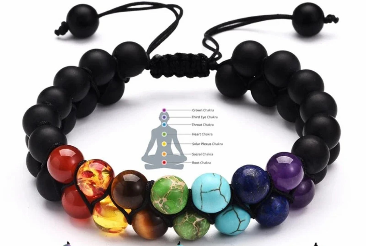 7 Chakra Gemstone Bracelet 8mm Double Layer Adjustable Yoga Stone Energy Healing Stone Bracelets