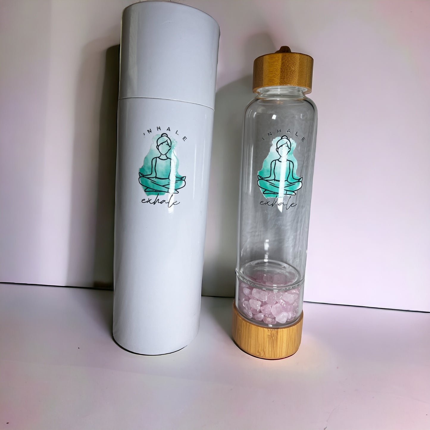 Large 500ML Inhale Exhale Rose Quartz Crystal Water Bottle