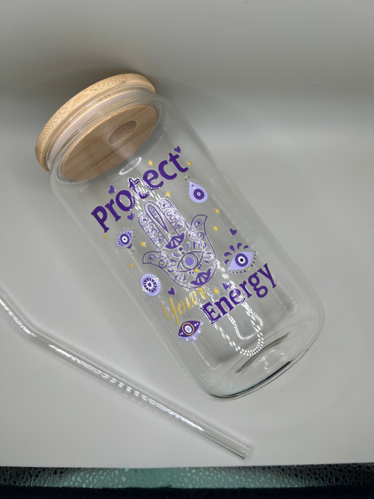 16oz evil eye glass cup
